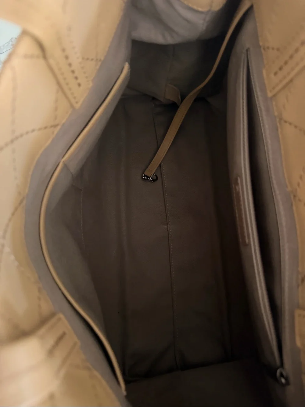 CHANEL Beige Quilted Leather Tote with Chain-Trim CC Charm